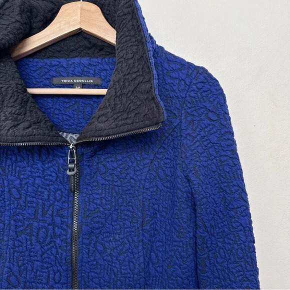 TONIA DEBELLIS Womens Small Textured Stretch Full Zip Ruched Collar Jacket - Picture 6 of 14